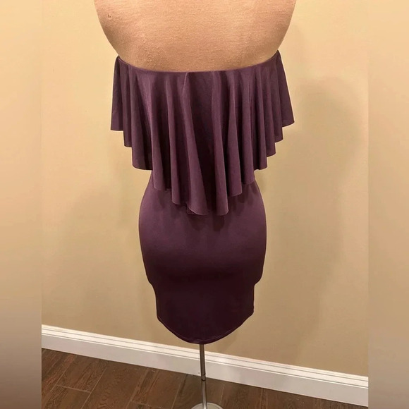 Dress the Population Strapless Plum Ruffle Bodycon Mini Dress Size Small - Picture 4 of 9